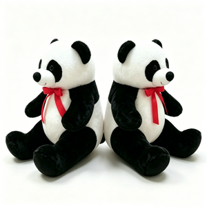 Juego de 2 Lindos Peluches de Panda Blanco y Negro con Lazo Rojo, Peluches de Panda Sentados Suaves, Regalo de Peluches de Panda Kawaii - Product Image 3