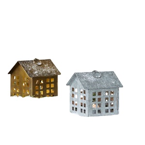 Metal House-Shaped Lanterns With Cutout Windows Vintage Christmas Decor Handicraft Holiday Lights - Product Image 2