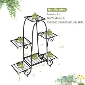 Support pour plantes à 6 niveaux réglables avec patins pour meubles et décoration intérieure - Product Image 4