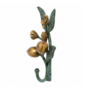 Decorative Lemon Branch Wall Hook Antique Brass Green Metal Wall Mounted Coat Key Towel <b>Holder</b> Botanical Home Decor Organizer - Product Image 1