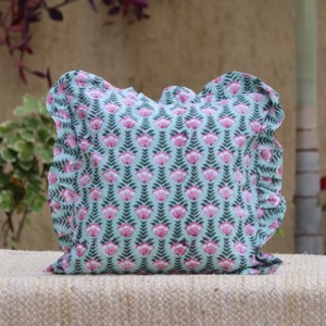 100% Cotton Ruffled Floral Pillowcases Hand Block Cushion Cover Bohemian Frill Printed Boho India Decorative <b>Throw</b> <b>Pillows</b> - Product Image 1