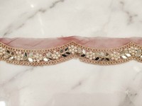 B.R. Accessoires de couture décoratifs ethniques pour sari et lehenga, avec perles, dentelle marron, motif floral miroir, pour vêtements de mariage