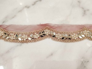 Pearl <b>Beaded</b> Brown Lace Trim <b>Mirror</b> Floral Design Ethnic Saree Lehenga Wedding Bags Apparel Sewing Decorative Project Rajasthan - Product Image 3