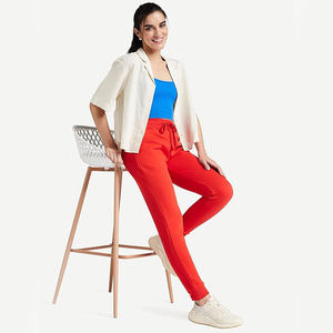 กระเป๋ากระดาษกางเกงจ็อกเกอร์เอวสูงผู้หญิงเอวสูงเชือกผูกเข็มขัดยางยืดรัดข้อมือทรงเรียวพอดีลำลอง - Product Image 5