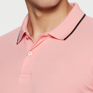 Polo de Manga Corta Rosa para Hombre, Diseño de Punto Informal de Color Sólido - Product Image 4