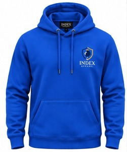 Sudadera con capucha azul para hombre, de estilo urbano, de gran tamaño, de tejido grueso, con etiqueta privada, bordada, de la marca Index Apparel. - Product Image 1