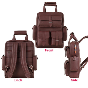 Unisex Personalized Brown Leather Roll Top <b>Backpack</b> Zipper Hasp Closure <b>Travel</b> Laptop <b>Bag</b> Fashion Waterproof Great - Product Image 3