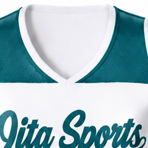 White Teal Sublimated Sleeveless Cheerleading Jersey Team Athletic Sportswear Training Performance Competition Top Uniform - Product Image 5