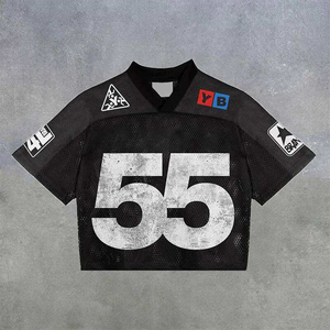 Oversized <b>T</b> <b>Shirts</b> Custom Men's <b>Gothic</b> Streetwear Y2K Oversized Mesh <b>T</b>-<b>shirt</b> Football Jersey Style with Printed Design & V Neck - Product Image 2