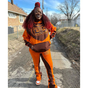 Custom Embroidery Winter Streetwear Hooded Woman Flared Tracksuit Pullover Jogger Pants Set Cotton Fleece Sweatsuit 2025 - Product Image 2