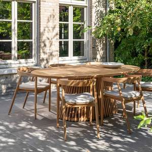 <b>Round</b> Teak <b>Garden</b> Set Outdoor Dining <b>Table</b> and Chairs Set for 6 Person Weather Resistant Restaurant Patio Furniture - Product Image 1