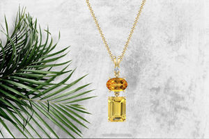 Proveedor de Envío Directo, Colgante de Tres Piedras con Citrino Natural Octogonal de 7x5mm y Acento de Diamantes Blancos en Oro Sólido de 14k - Product Image 1