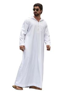 Robe de prière décontractée en coton pour hommes, couleur unie, respirante, vêtements musulmans confortables avec poches - Product Image 5