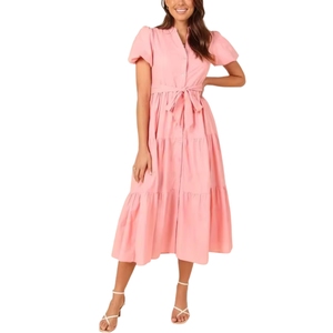 Robe chemise élégante pour femmes, boutonnée devant, ceinture à la taille, robe décontractée pour femmes, mode quotidienne - Product Image 1