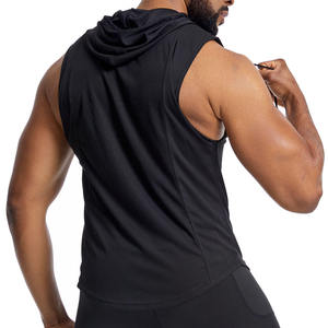 Débardeur à capuche sans manches pour homme, vert olive, séchage rapide, tricoté, sportif, couleur unie, pour l'entraînement - Product Image 4