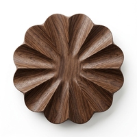 Bol de service en bois de teck massif de qualité alimentaire, en forme de fleur, rainuré, avec motif floral ondulé, décoratif, élégant, pour salade et fruits, antiadhésif