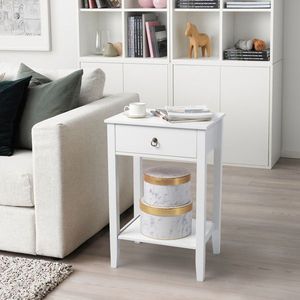 Comodino bianco a due cassetti con piano da caffè integrato - Product Image 4