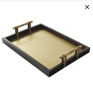 Luxury <b>Black</b> Metal <b>Serving</b> <b>Tray</b> Rectangular Decorative Platter with Antique Handles for Coffee Table - Product Image 2