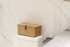 Panier de rangement en jonc de mer rectangulaire tressé à la main avec couvercle pour étagère, usage domestique, fabriqué au Vietnam - Product Image 5