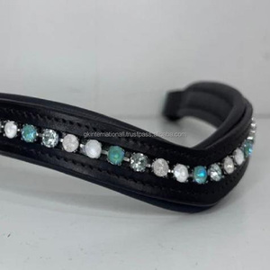 Banda de cuero para cejas, accesorio personalizado de color verde, azul, turquesa, Diamante, cristales acolchados, forma de caballo liso en V, canal vacío, todos los tamaños - Product Image 3