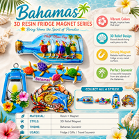 Fournisseur direct du fabricant, aimants de réfrigérateur en résine 3D personnalisés des Bahamas avec accents décoratifs, cadeaux souvenirs en gros