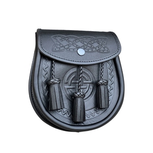 Premium Genuine Leather Celtic Sporran with Embossed Knotwork Design, Three Braided Tassels and <b>Snap</b> Closure for Scottish - Product Image 4