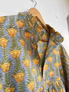 Blusa de Mujer Vintage con Estampado Geométrico Amarillo, 100% Algodón, Estampado a Mano, Ligera, Holgada, Estilo Boho, Cómoda para el Verano - Product Image 4