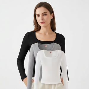 T-shirt court côtelé noir à manches longues et col rond en viscose/coton pour femme, tricoté, décontracté, écologique, personnalisable, du Bangladesh - Product Image 6