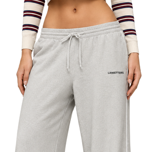 Women Light Grey Wide Leg Fleece Sweatpants Drawstring Elastic Waist Loose Fit Casual Winter <b>Lounge</b> Trousers with Pockets - Product Image 3