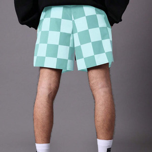 <b>Men's</b> <b>Checkered</b> Board <b>Shorts</b> Light Green White Patterned Quick Dry Polyester Casual Summer Wear Drawstring Waist - Product Image 2