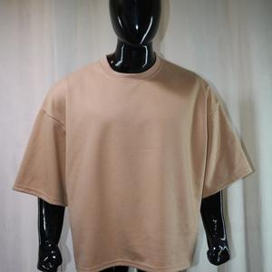Men's Beige Short Sleeve O-Neck Casual T-<b>Shirt</b> <b>100</b>% <b>Polyester</b> Knitted Solid Color Oversized Plain Design 220 Grams Finer Threads - Product Image 3