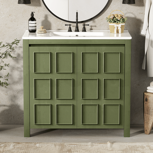 Mobile Bagno Verde Oliva da 36 Pollici con Lavabo in Ceramica e Armadietto Contenitore (Vecchio SKU SV000004AAF) - Product Image 1