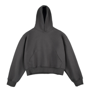 Sudadera con Capucha Unisex Oversize Corta de Forro Polar de Color Liso, Informal, de Manga Regular, Tejido Liso Teñido, para Otoño - Product Image 1