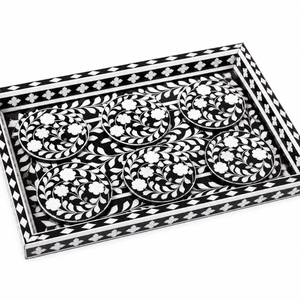 Luxury Mother of Pearl Serving Tray with Coasters | Handmade Decorative Plates & Dishes for Ramadan Eid Home Decor UAE <b>Gift</b> Use - Product Image 1