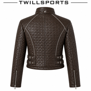 Hot Sale Real Leather <b>Jacket</b> for <b>Women</b> Turn-Down Collar Pocket Design Casual Quilted PU Leather Zipper Closure Short Length - Product Image 2