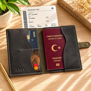 Porta Pasaportes Unisex de Cuero Genuino Ecológico con Diseño Moderno, Cartera de Viaje Personalizada con Bloqueo RFID, Funda Protectora con Bolsillo PTH-0138 - Product Image 4