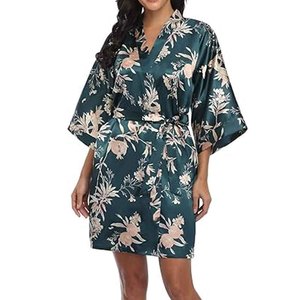 Albornoces de satén de poliéster para mujer al por mayor, kimono, bata de novia, para damas de honor, fiesta de bodas, ropa de dormir de playa, logotipo personalizado OEM - Product Image 5