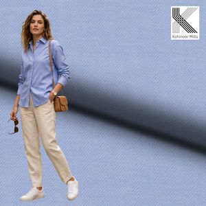 Camisa de Algodón para Mujer, 100GSM, Diseño Espigado, Manga Larga, Blusa Azul, OEM ODM - Product Image 4