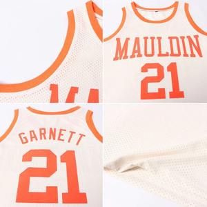 Camiseta de Baloncesto Retro Personalizada Color Crema Naranja, con Nombre y Número del Equipo Bordados, Ropa Deportiva Vintage - Product Image 5
