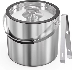 Cubo de hielo redondo dorado de metal con tapa y cuchara, resistente al óxido, enfriador de bebidas para fiestas, estilo de diseño glamuroso - Product Image 2