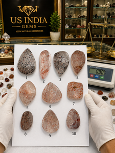 Lot de cabochons en quartz Super 7 naturel, cristaux Super Seven authentiques, pierres précieuses polies, multi-inclusions, 10 pièces, INDIA GEMS, blanc et rouge - Product Image 1