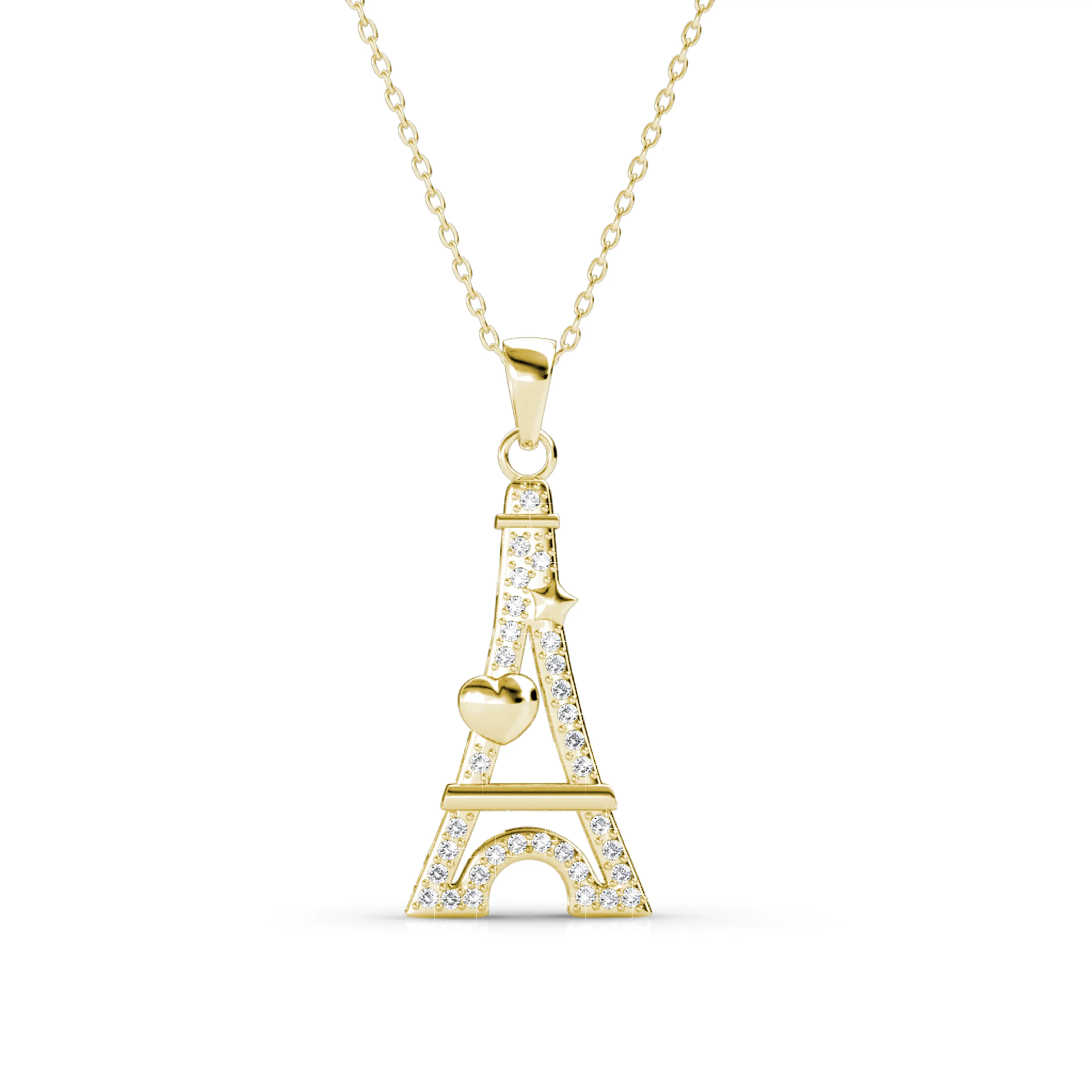 Premium Austrian Crystal Jewelry Sterling Silver Beautiful 18k Gold Plated Paris Love Pendant Necklace Destiny Jewellery