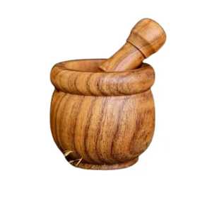 Skies Trader Mortier et pilon en bois artisanal de luxe sur piétement, moulin à épices et broyeur manuel d'herbes à grain naturel - Product Image 4