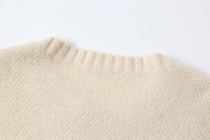 Men's Cream Knitted <b>Pullover</b> <b>Sweater</b> Solid Color Autumn Wear Regular Fit Long Sleeve Cable Pattern - Product Image 6