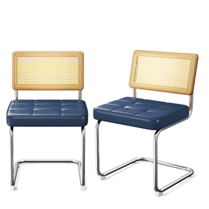 Ensemble de 2 chaises de salle à manger modernes de style mid-century Breu en rotin naturel avec dossier en bois massif pour la cuisine, le salon et la salle à manger - Product Image 1