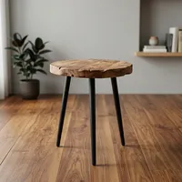 Table d'appoint rustique en bois et fer avec plateau rond et support trépied, meuble d'appoint industriel pour salon, cuisine, café, décoration
