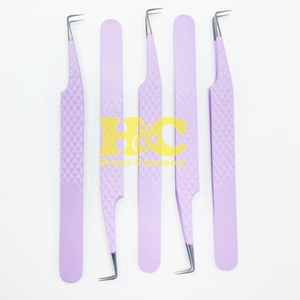 New Style Purple Tweezers Stainless Steel Eyelash Extension Tweezers Sustainable Rose Gold Anti-Slip Fiber Tip Lash Tweezers - Product Image 2