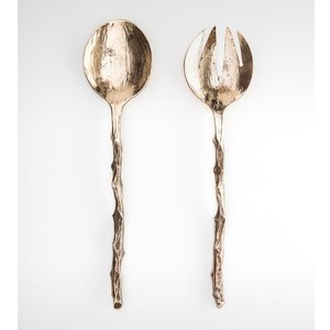 Ensemble de Cuillères et Fourchettes à Salade en Bois de Qualité Supérieure avec Manche Doré – Ustensiles de Cuisine et Vaisselle en Bois - Product Image 4