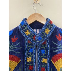 Hand Embroidered <b>Velvet</b> Blazer <b>Women</b> Mandarin Collar Full Sleeve Floral Pattern open Closure Winter <b>Jacket</b> - Product Image 3
