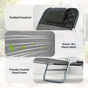 Set di 2 Sedie a Sdraio Pieghevoli con Schienale Reclinabile, Seduta in Rete Traspirante e Poggiatesta, Lettini Prendisole Neri - Product Image 6